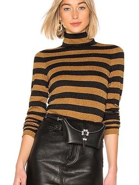 Alice + Olivia metallic black & biscuit Roberta turtleneck wool sweater